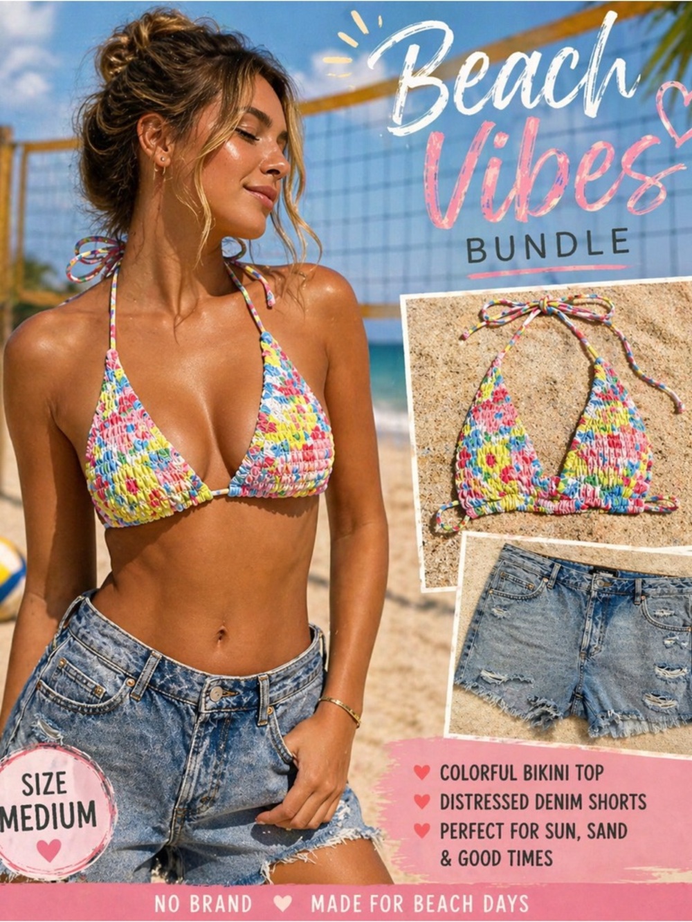 Colorful Smocked Triangle Bikini Top - Multicolor